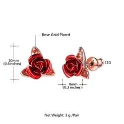Gold stud earrings with red roseOorbellen