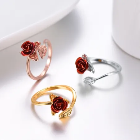 AnillosAnillo de oro de plata con rosa roja - ajustable
