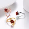 Anello in oro e argento con rosa rossa - regolabile