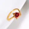 Anello in oro e argento con rosa rossa - regolabile