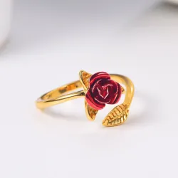 Anello in oro e argento con rosa rossa - regolabile