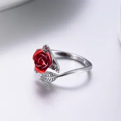 AnillosAnillo de oro de plata con rosa roja - ajustable