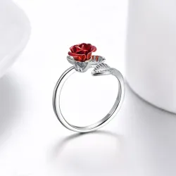 Anello in oro e argento con rosa rossa - regolabile