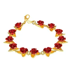 Bracciale in oro e argento con rose rosse