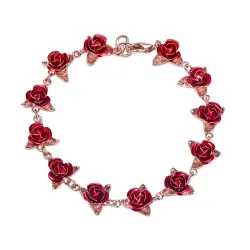 Pulseira de ouro e prata com rosas vermelhas