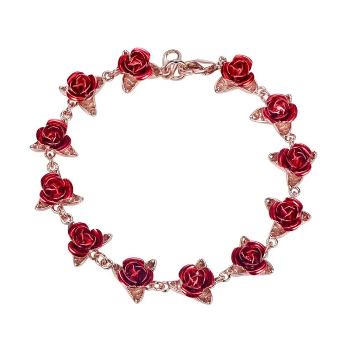 Pulseira de ouro e prata com rosas vermelhas