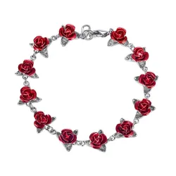 Bracelet en or & argent avec roses rouges