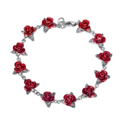 Gold & silver bracelet with red roses