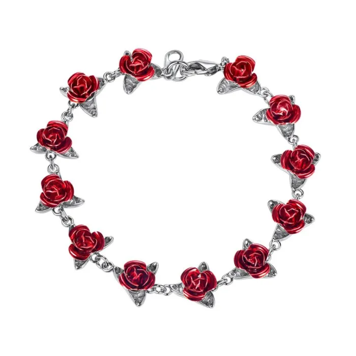Bracciale in oro e argento con rose rosse