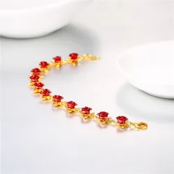 Bracciale in oro e argento con rose rosse
