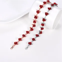 Bracciale in oro e argento con rose rosse