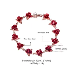 Pulseira de ouro e prata com rosas vermelhas