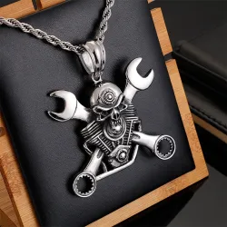 Rostfritt stål wrench & skalle - punk stil halsband