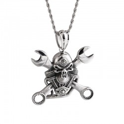 Stainless steel wrench & skull - punk style necklace