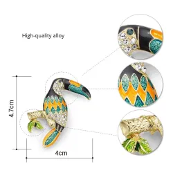 Broche elegante com pássaro toucan cristal