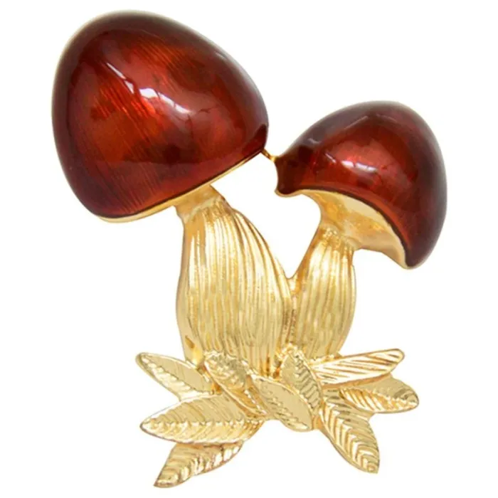 Red enamel - mushroom - brooch