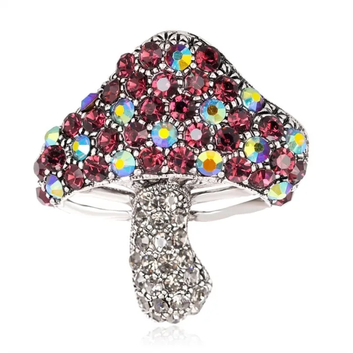 Mushroom with värikkäät kristallit - brooch