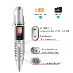 SERVO K07 Penna - 0,96" mini cellulare - Bluetooth - GSM - Dual SIM - fotocamera - registrazione - torcia - penna
