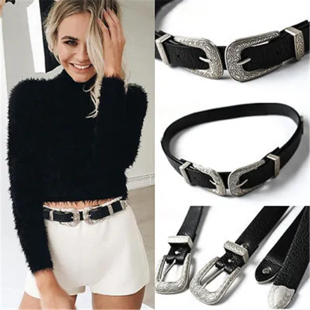 Bracelet en cuir double boucle vintage