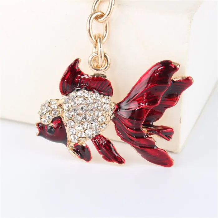 Crystal with gold fish - keychain