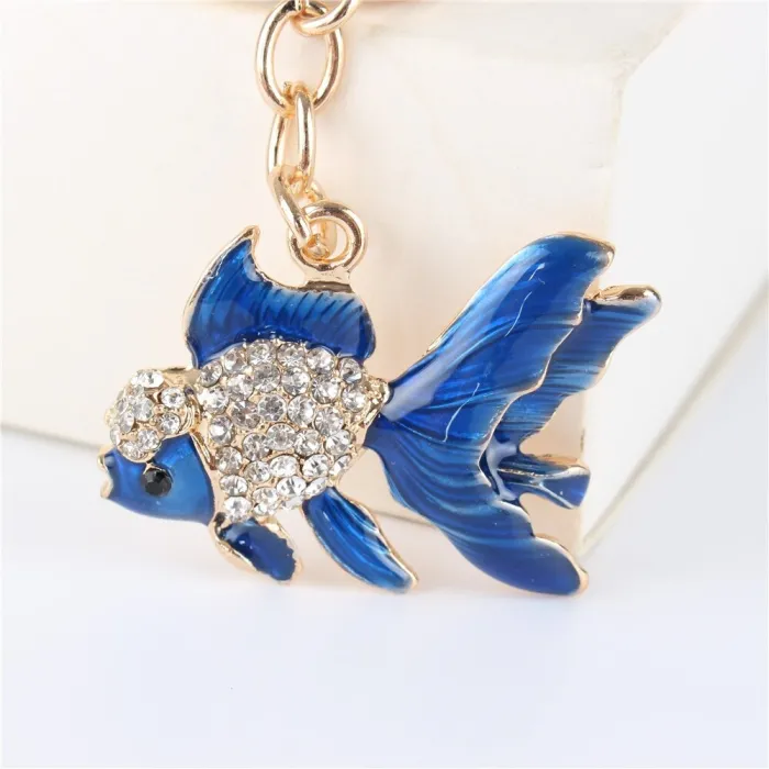 Cristal com peixe dourado - chaveiro