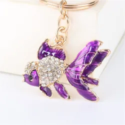Cristal com peixe dourado - chaveiro
