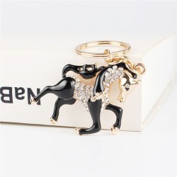 Cheval noir avec cristal - porte-clés