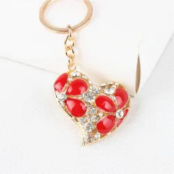 Kristall hjärta med röda blommor - keychain