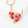 Kristall hjärta med röda blommor - keychain