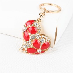 Crystal heart with red flowers - keychain