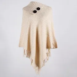 Knitted pullover med tassel - poncho med knappar - Shawl