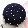 Elegant wool beret with pearls - hat