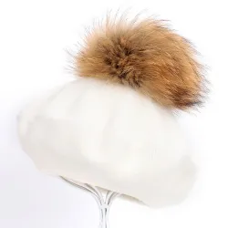 Elegant beret med päls pom-pom