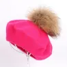 Elegante beret com pele pom-pom