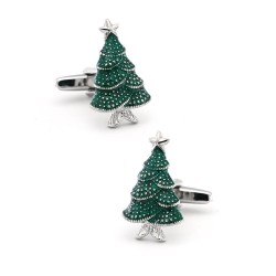 Cufflinks avec un arbre de Noël vert
