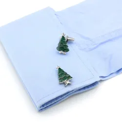 Cufflinks with a green Christmas treeCufflinks