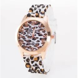 RelojesReloj de acero inoxidable de moda con patrón de leopardo - banda de silicona