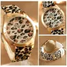 RelojesReloj de acero inoxidable de moda con patrón de leopardo - banda de silicona