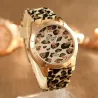 Modelig rostfritt stål klocka med leopard mönster - silikonband