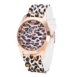 RelojesReloj de acero inoxidable de moda con patrón de leopardo - banda de silicona