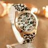 RelojesReloj de acero inoxidable de moda con patrón de leopardo - banda de silicona