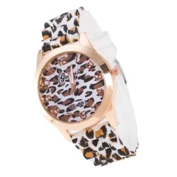RelojesReloj de acero inoxidable de moda con patrón de leopardo - banda de silicona