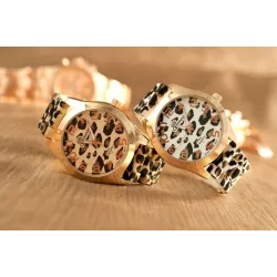 RelojesReloj de acero inoxidable de moda con patrón de leopardo - banda de silicona