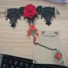 Pulserapulsera de encaje estilo gótico con rosa roja & anillo ajustable