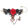 Gothic style lace bracelet with red rose & adjustable ring