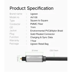 CablesUgreen Toslink - cable óptico digital - adaptador de audio 1m - 1,5m - 2m - 3m
