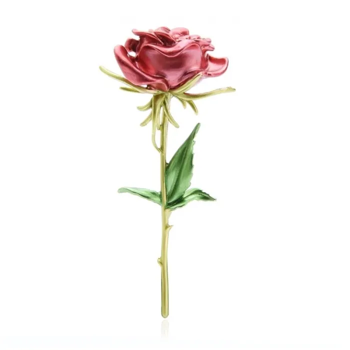 Elegant brooch with a red rose
