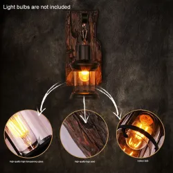 Vintage - trävägglampa - LED ljus