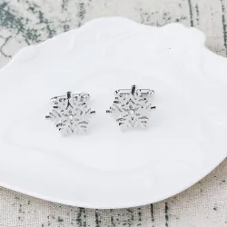 Cufflinks de prata com floco de neve e árvore de Natal
