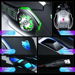 Mouse8D 3200DPI - Ajustable - ratón de juego óptico cable - LED - USB